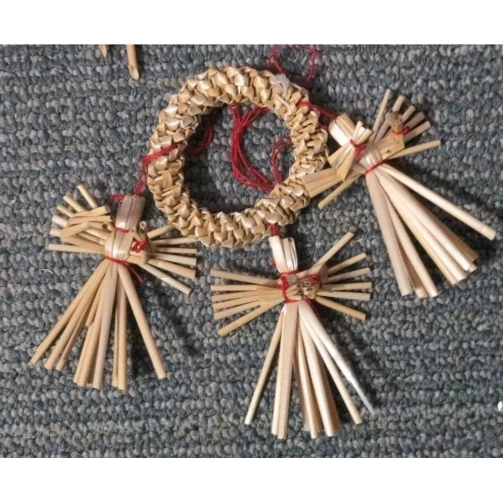 Vtg Scandinavian Woven Straw Christmas‎ Ornaments Angel Cross Heart Folk Art